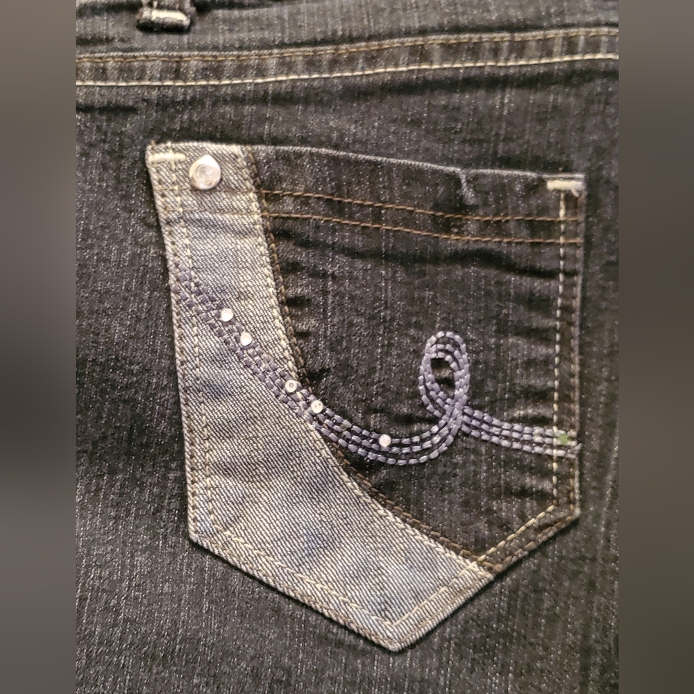 Ry Aizerse Jeans Sz 16 Womens Bootcut 2 Toned Dark Wash Crystal Embellished - Picture 4 of 9